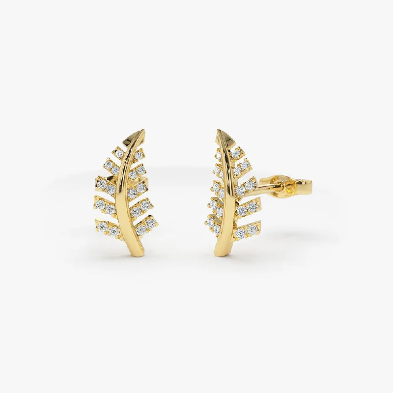 14k Gold Diamond Leaf Earrings