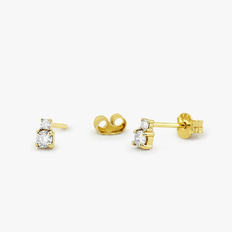 14K Gold Double Diamond Studs