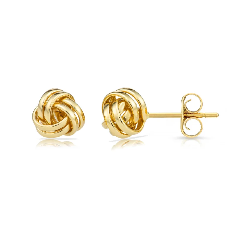 14k Gold Polished Love Knot Stud Earrings, 9mm, Pushback Studs