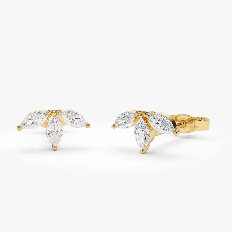 14k Marquise Crown Stud Earrings