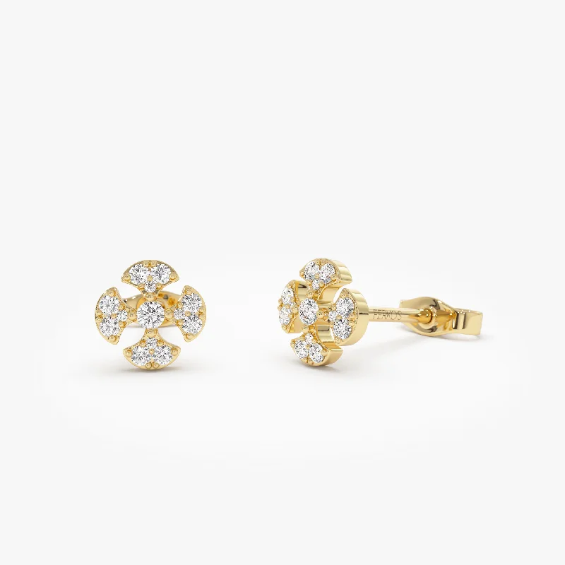 14K Minimalist Petal Diamond Cluster Studs