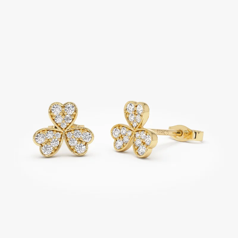 14K Pave Clover Diamond Earrings