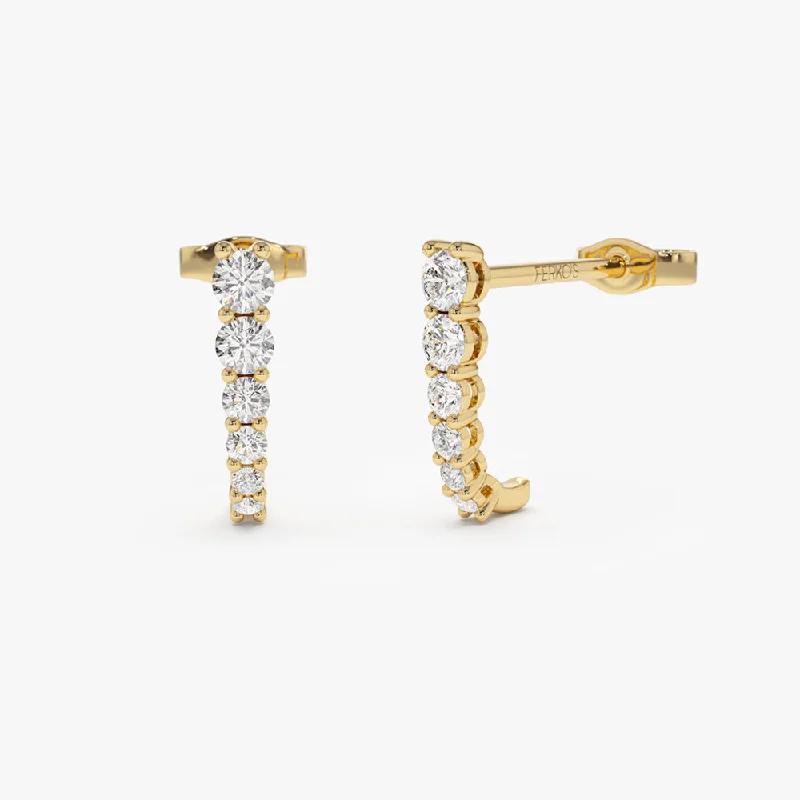 14k Round Diamond Prong Setting Graduating Stud Earrings