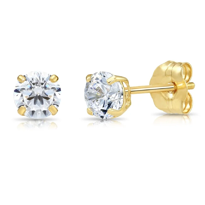 14k Yellow Gold Classic Solitaire Stud Earrings with Pushbacks