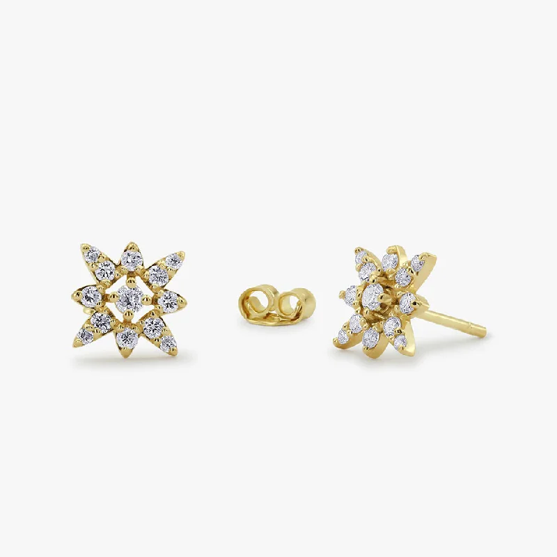 14K Gold Compass Star Diamond Earrings