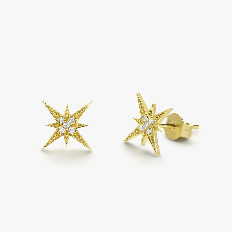 14K Gold Starburst Diamond Earrings