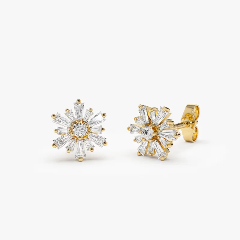 14k Tapered Baguette Unique Diamond Earrings