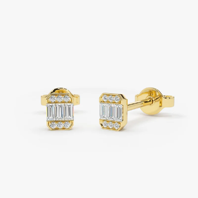 14K Tiny Baguette Diamond Stud Earrings