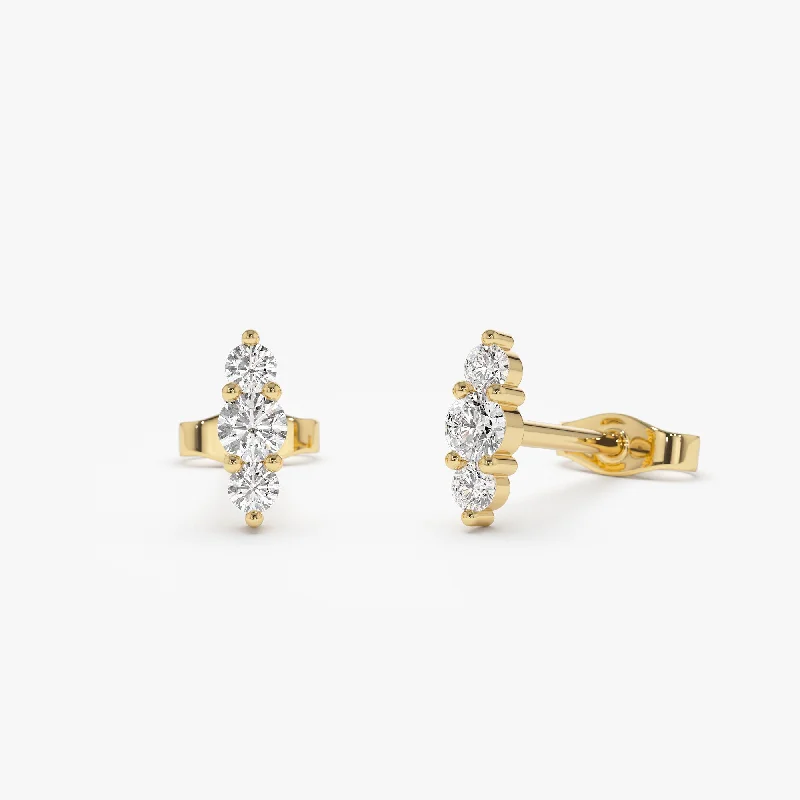 14k Triple Diamond Stud Earrings