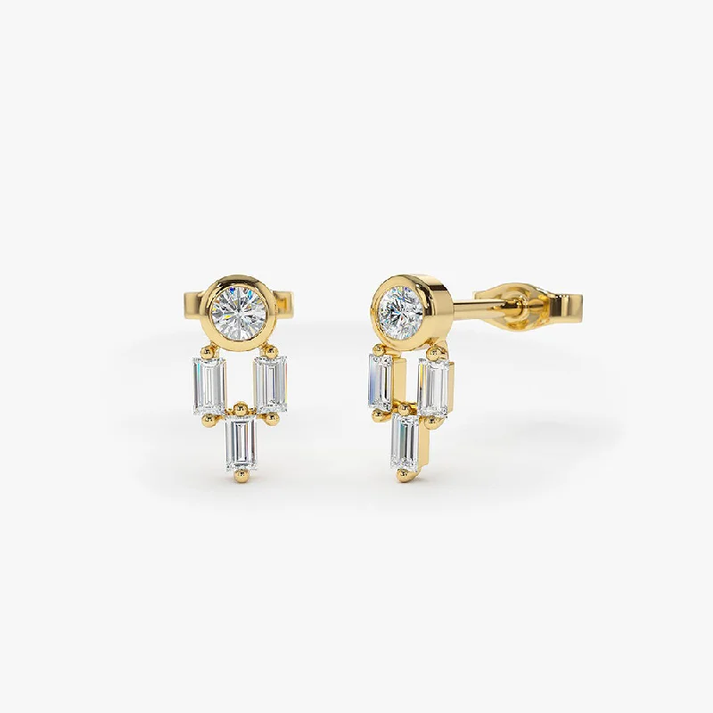 14k Unique Baguette Diamond Earrings