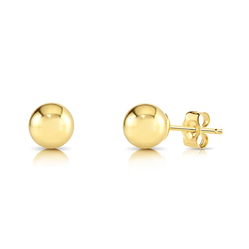 14K Yellow Gold Ball Stud Earrings with Pushbacks, With High Polish Finish