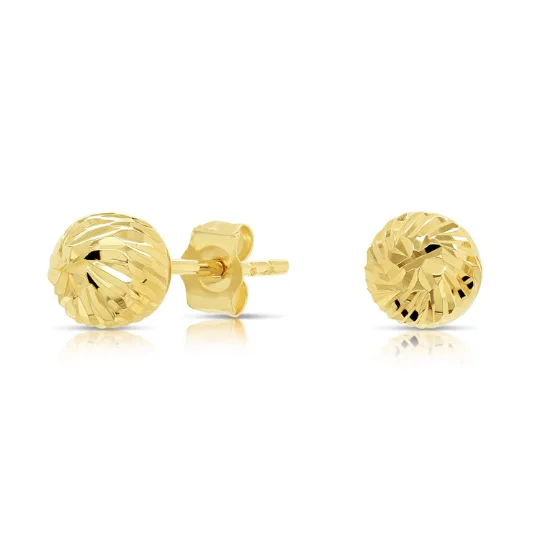 14k Gold Ball Stud Earrings with Hand Engraved Spiral Design