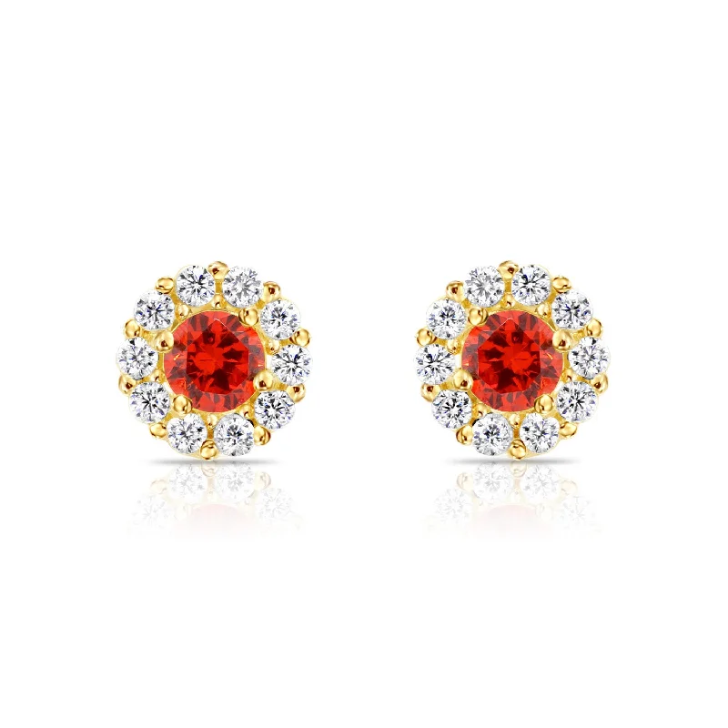 14k Yellow Gold Birthstone Halo Stud Earrings, With Secure Screw-On Backs, Available in 12 Colors