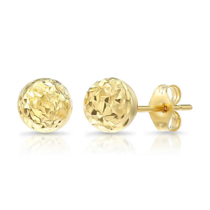 14k Yellow Gold Diamond Cut Sparkle Ball Stud Earrings