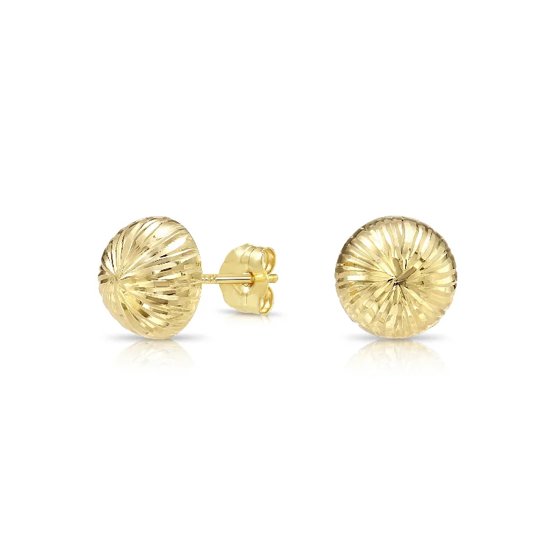 14K Gold Diamond-Cut Half Ball Stud Earrings With Pushbacks