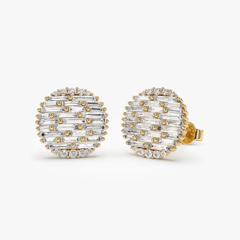 14kBaguette Diamond Needle Cut Statement Earrings