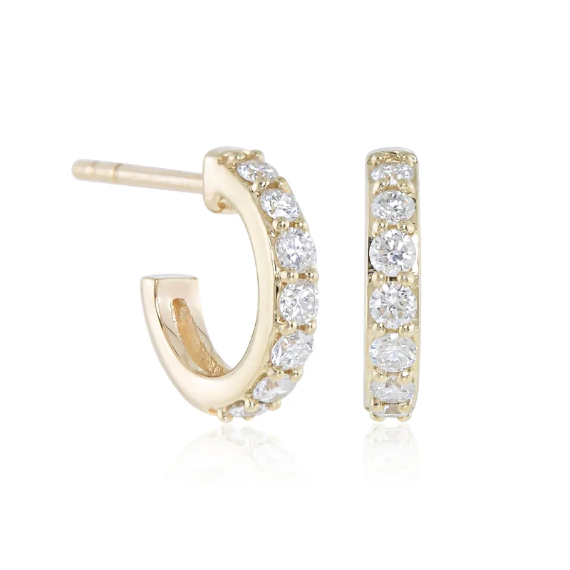 Yellow Gold Huggie Hoop Earrings in Diamonds