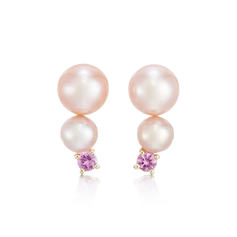 Pink Pearl & Pink Sapphire Climber Earrings