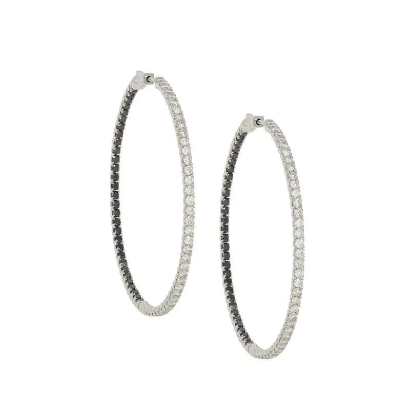 14KW BLACK AND WHITE DIAMOND HOOPS