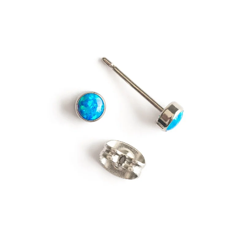 Blue Opal Titanium Stud Earrings