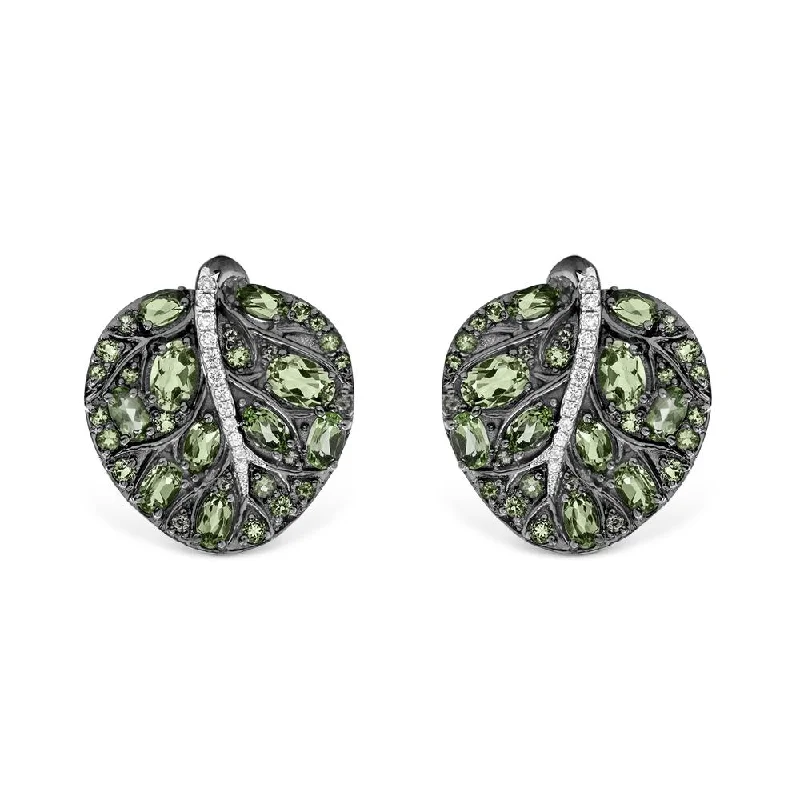 Botanical Leaf 25mm Earrings with Peridot & Diamonds