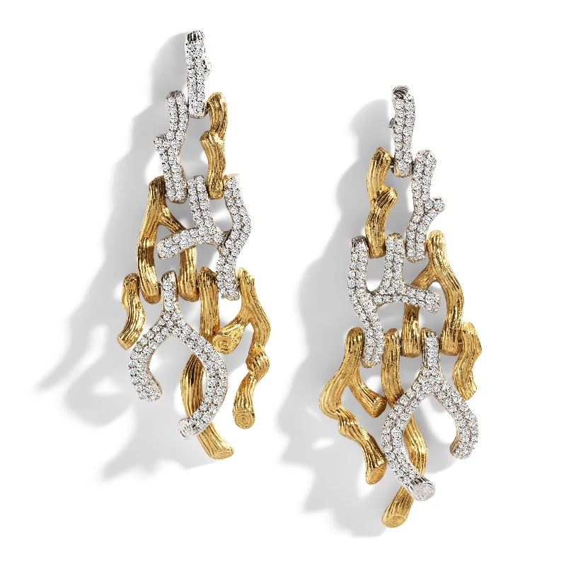 Branch Coral Chandelier Earrings with Diamonds - Gold