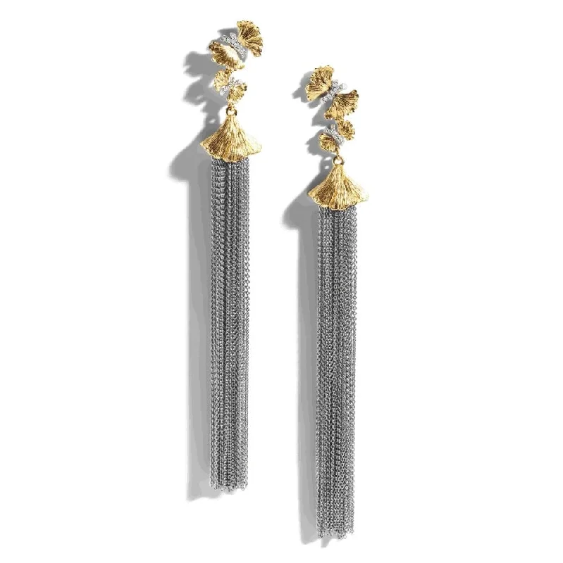 Butterfly Ginkgo Tassel Earrings with Diamonds