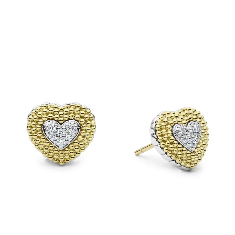 Caviar Lux Diamond Heart Stud Earrings