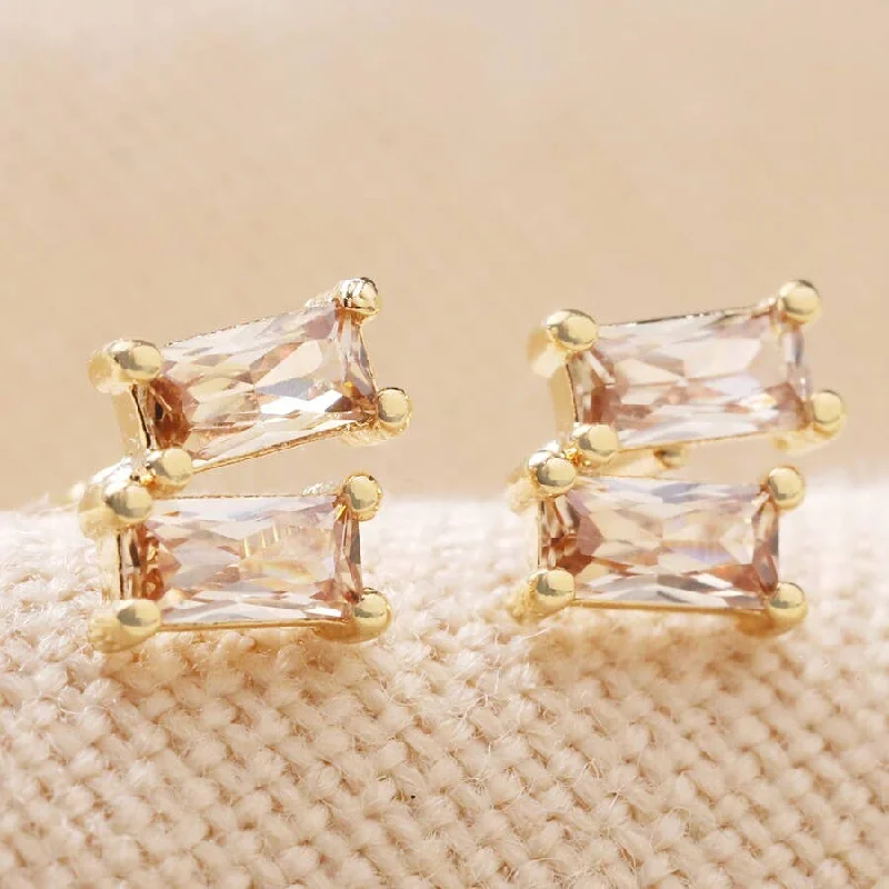 Champagne Stone Gold Stud Earrings