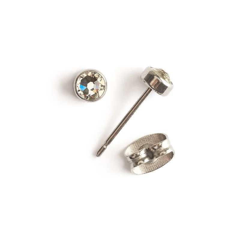 Crystal Bezel Titanium Stud Earrings