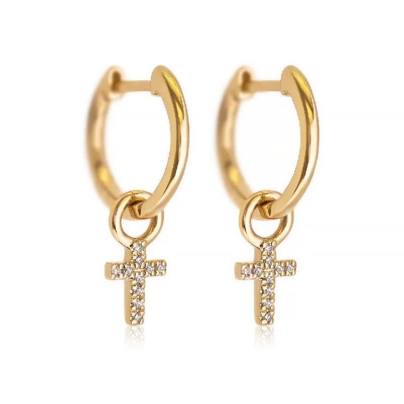 Diamond Cross Huggie Earrings