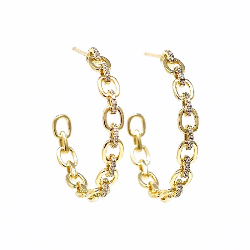 Diamond + Link Hoop Earrings Large