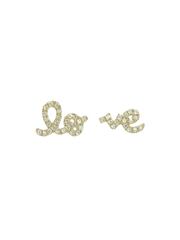 Diamond Split Love Yellow Gold Stud Earrings