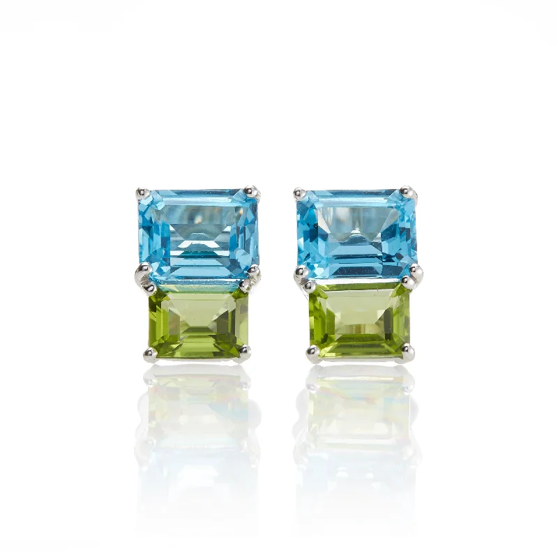 Swiss Blue Topaz & Peridot Stacked Earrings