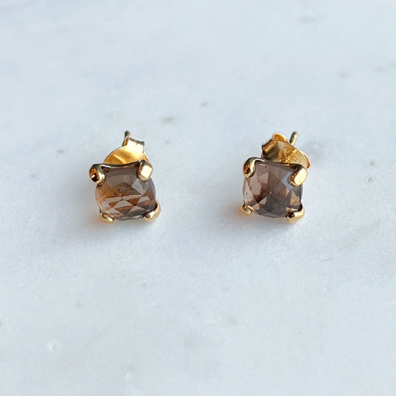 Gemstone Cushion Stud Earrings: Smoky quartz