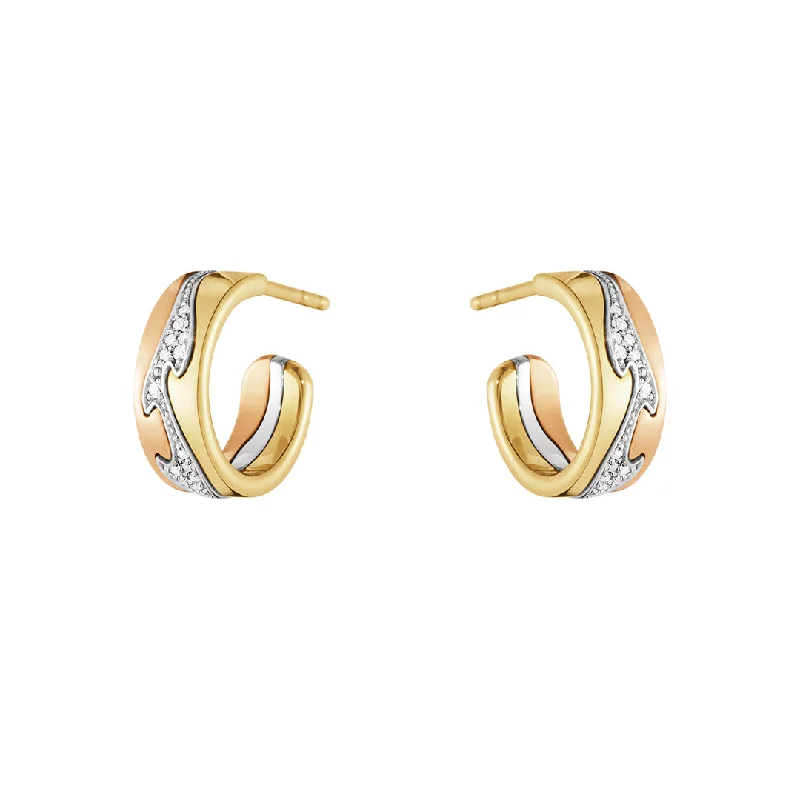 Fusion Tri-Color Gold & Diamond Hoop Earrings