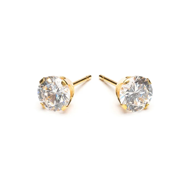 Gold Plated 6 mm Round Cubic Zirconia Stud Earrings