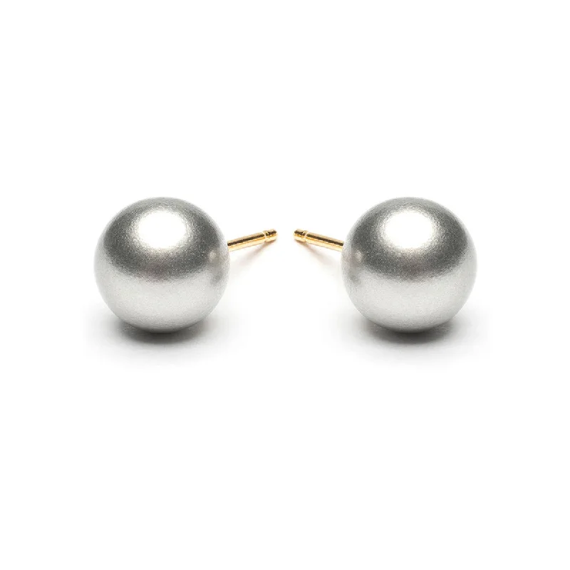 Gold Plated 8 mm Gray Pearl Stud Earrings