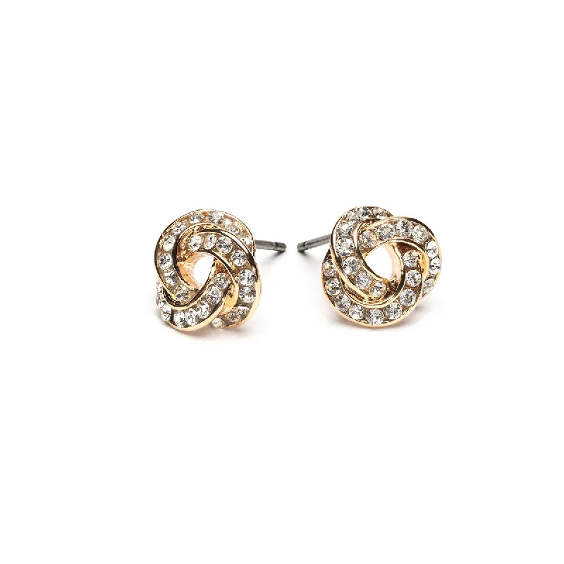 Gold Plated Crystal Knot Stud Earrings