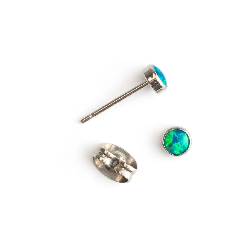 Green Blue Opal Titanium Stud Earrings