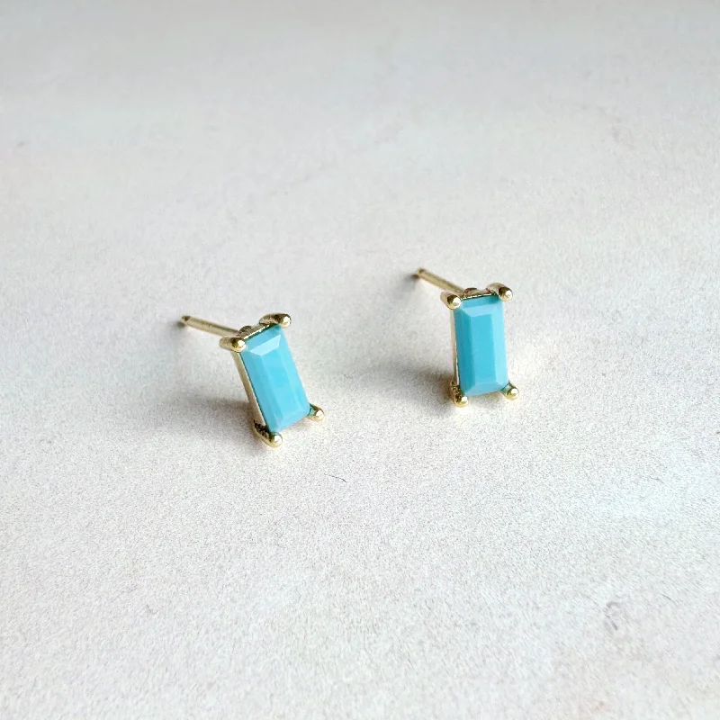 Faceted Baguette Stud Earrings - Turquoise