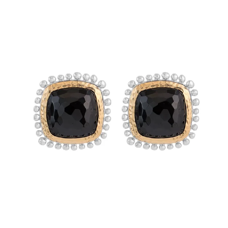 Molten 12mm Cushion Earrings w/ Hematite in 18K Yellow Gold & Sterling Silver