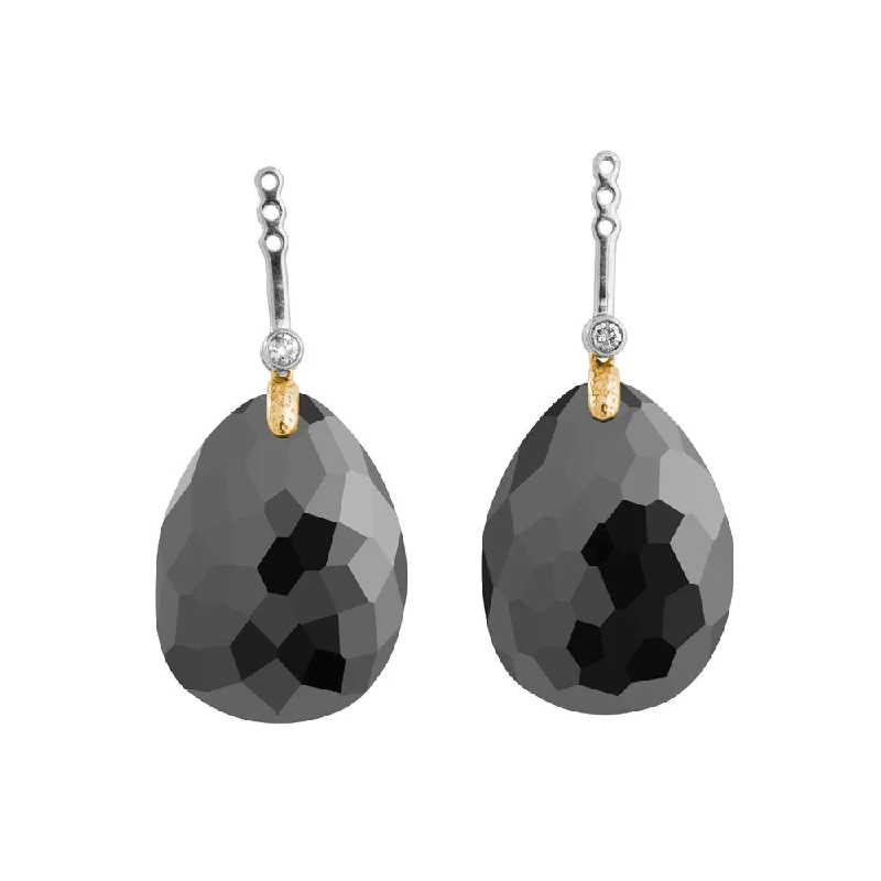 Molten Detachable Earring Drops w/ Hematite & Diamonds in 18K Yellow Gold & Sterling Silver