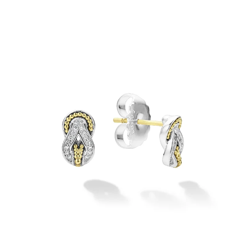 Newport Two-Tone Knot Diamond Stud Earrings