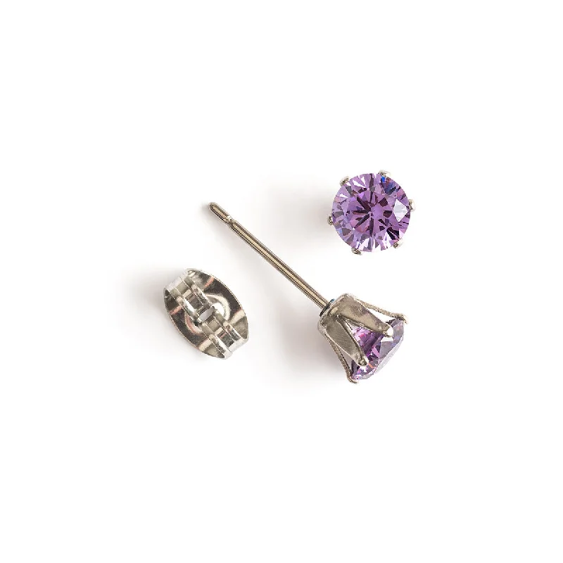 Purple Crystal Titanium Stud Earrings