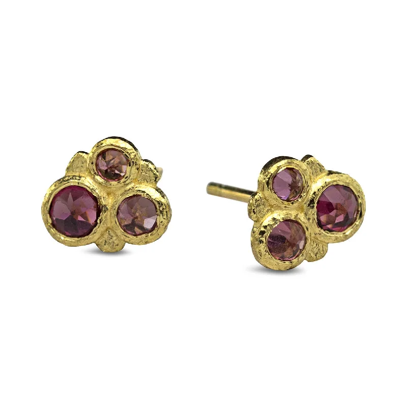 Rhodolite Cluster Stud Earrings