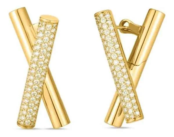 ROBERTO COIN 18KY DIAMOND CROSSOVER EARRINGS