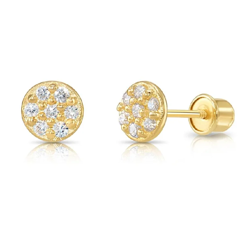 14k Gold Round Stud Earrings with Screw Backings