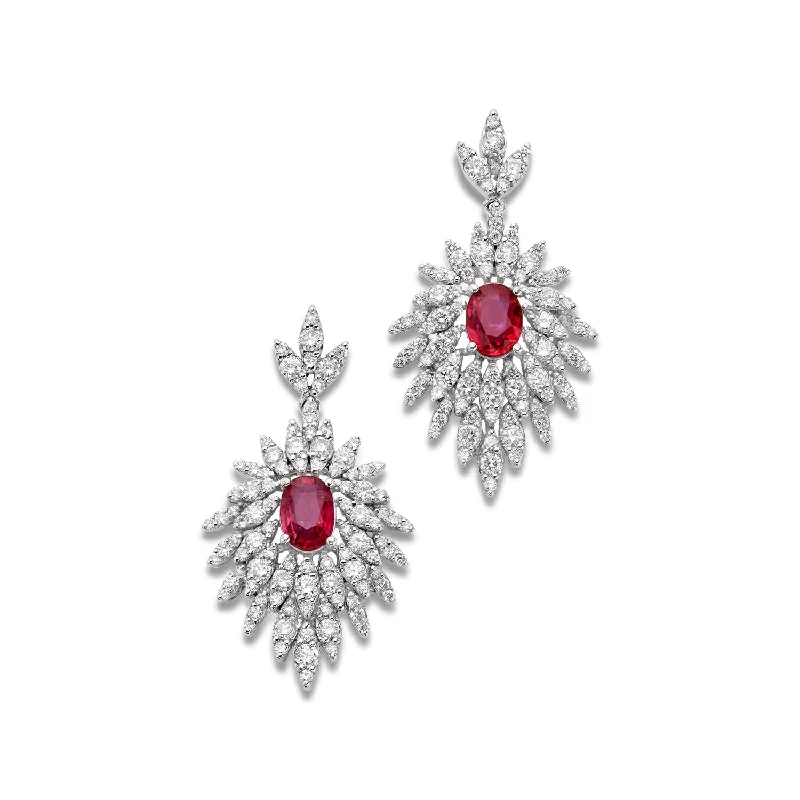 RUBY AND DIAMOND STAR BURST EARRINGS