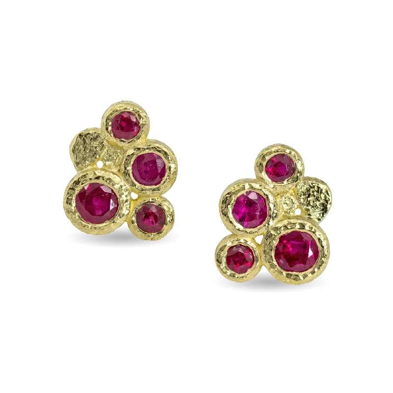 Ruby Cluster Stud Earrings